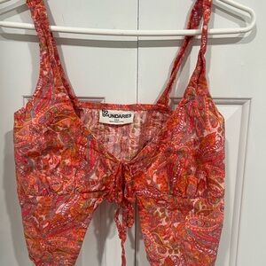 No Boundaries Women's Festival boho crop top tie front, beachy costal vibe 4/6